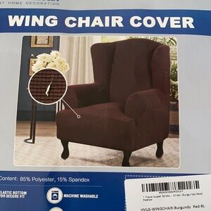 Wing back chair cover in burgundy red